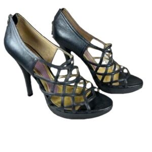 Hale Bob Sexy Black Leather Strappy Stiletto Heels